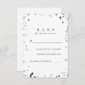 銀製の紙吹雪白くエレガントな結婚RSVPのカード 出欠カード (正面/裏面)