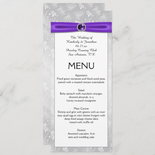 銀製の紫色の宝石用原石のリボンの星はメニューを破烈させます メニュー (正面/裏面)