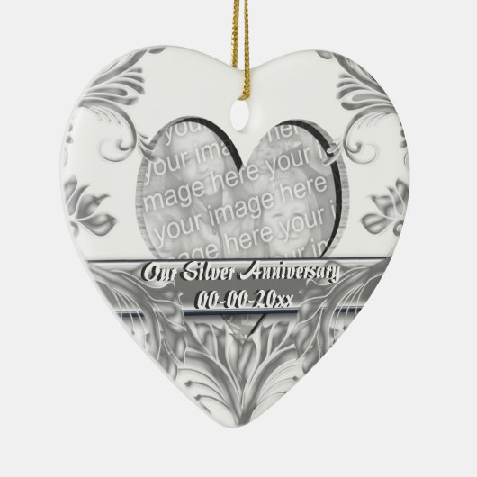銀製の結婚記念日の写真はカスタマイズ セラミックオーナメント (右)