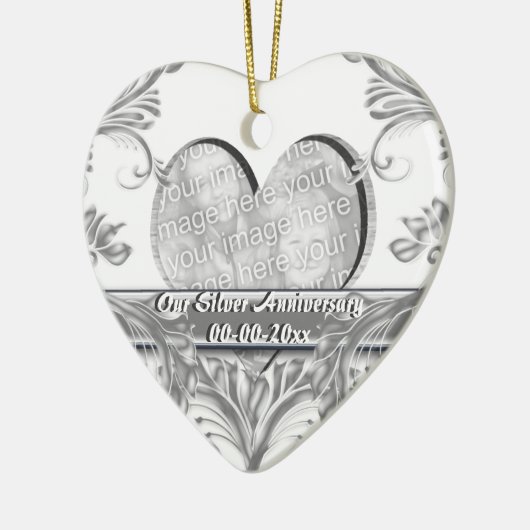 銀製の結婚記念日の写真はカスタマイズ セラミックオーナメント (左)