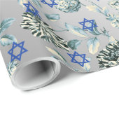 銀製の緑の花のToile青いダビデの星 ラッピングペーパー (ロールコーナー)