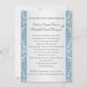 銀製の背景の結婚式の淡いブルーのダマスク織 招待状 (裏面)