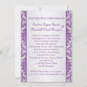 銀製の背景の結婚式の紫色のダマスク織 招待状 (裏面)