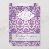 銀製の背景の結婚式の紫色のダマスク織 招待状 (正面/裏面)