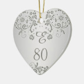 銀製の花柄の渦巻の第80誕生日のハートのオーナメント セラミックオーナメント (左)