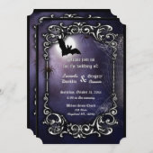 銀製の華美な装飾を持つこうもり、月およびくも 招待状 (正面/裏面)