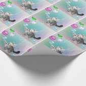 銀製の虎猫の子ネコのクリスマス ラッピングペーパー (角)