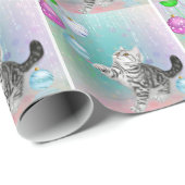 銀製の虎猫の子ネコのクリスマス ラッピングペーパー (ロールコーナー)