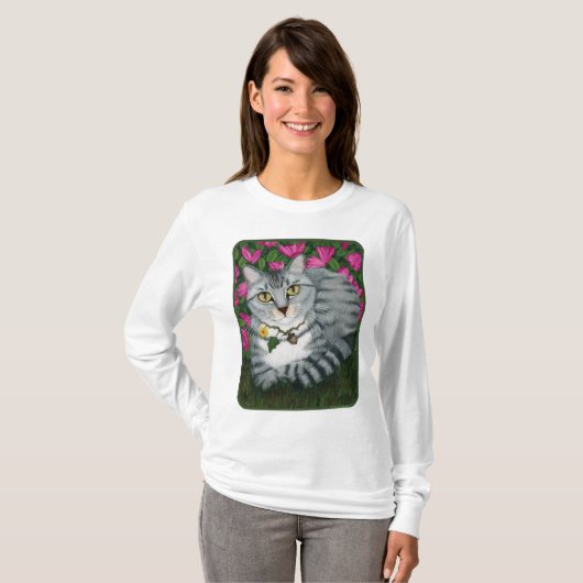 銀製の虎猫猫の庭猫のファンタジーの芸術のワイシャツ Tシャツ (正面フル)
