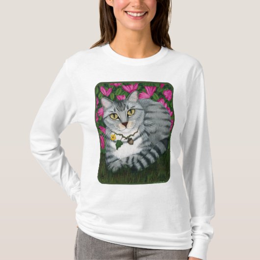 銀製の虎猫猫の庭猫のファンタジーの芸術のワイシャツ Tシャツ (正面)