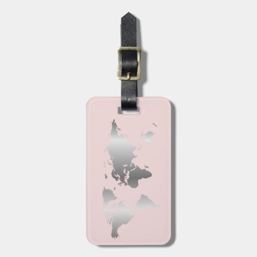 銀製の赤面の世界地図のエレガントな荷物のラベル ラゲッジタグ (正面縦)