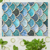 銀製の輝きのグリッターの人魚のスケール キッチンタオル (折り畳み)