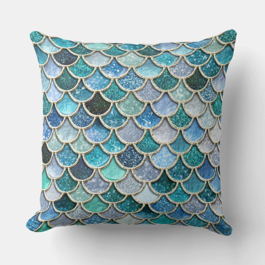 銀製の輝きのグリッターの人魚のスケール クッション (正面)