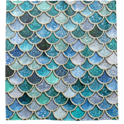 銀製の輝きのグリッターの人魚のスケール シャワーカーテン (正面)