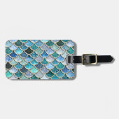 銀製の輝きのグリッターの人魚のスケール ラゲッジタグ (正面横)