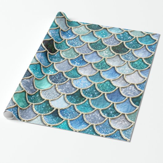 銀製の輝きのグリッターの人魚のスケール ラッピングペーパー (アンロールド)
