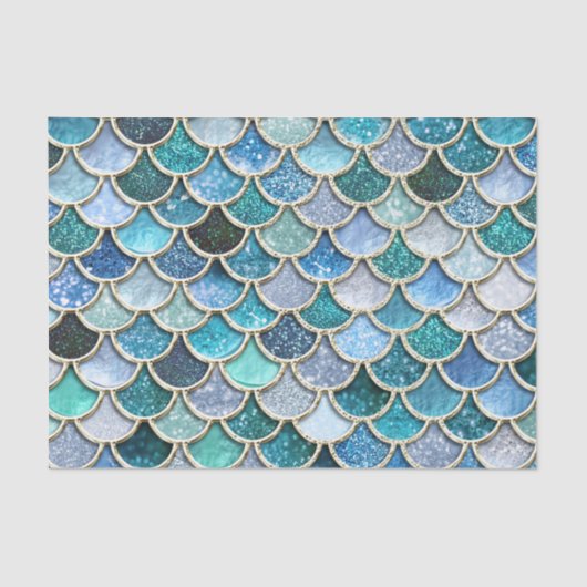 銀製の輝きのグリッターの人魚のスケール 薄葉紙 (正面)
