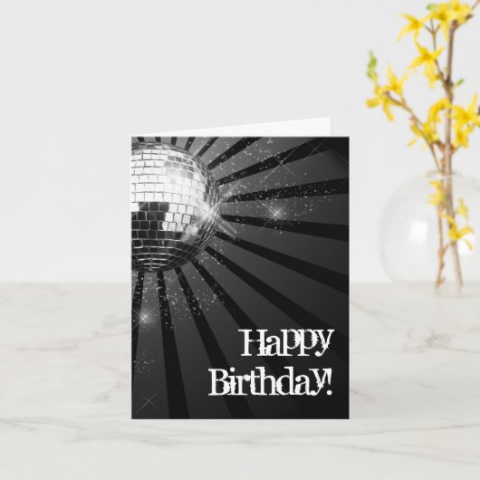 銀製の輝きのディスコの球のハッピーバースデーの挨拶 カード (黄色い花)
