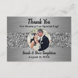 銀製の輝きの写真の結婚式のサンキューカード サンキューカード