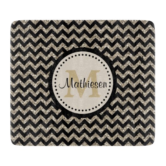 銀製の金ゴールドのシェブロンのフェイクなグリッター カッティングボード (正面)