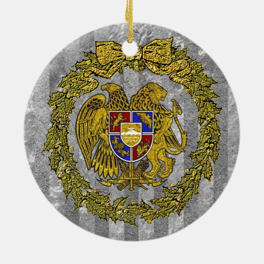 銀製の金ゴールドのヒイラギアルメニアの紋章付き外衣 セラミックオーナメント (裏面)