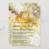銀製の金ゴールドの雪片のクリスマスの結婚式の招待 招待状 (正面/裏面)