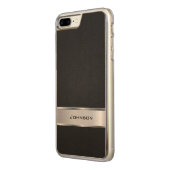 銀製の金属のラベルとのエレガントで黒いレザールック CarvedウッドiPhoneケース (左)