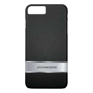 銀製の金属のラベルとのエレガントで黒いレザールック iPhone 8 PLUS/7 PLUSケース