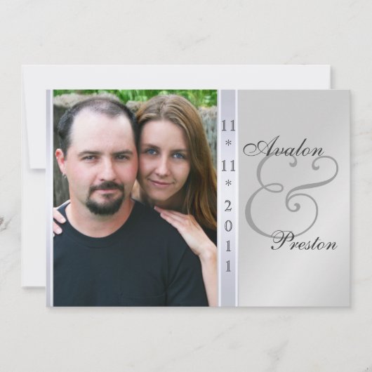 銀製の金属の側面のダマスク織の写真の結婚式招待状 招待状 (正面)