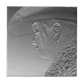 銀製の金属背景の女性のカーボーイ タイル (正面)