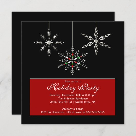 銀製の雪片の休日のパーティの招待状 招待状 (正面/裏面)