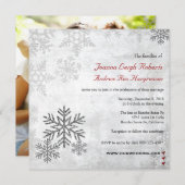 銀製の雪片の冬の結婚式の写真の招待状 招待状 (正面/裏面)