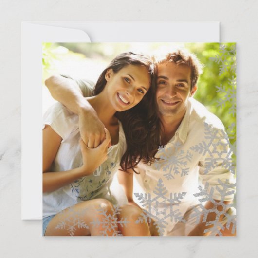 銀製の雪片の冬の結婚式の写真の招待状 招待状 (裏面)