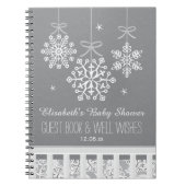 銀製の雪片の移動式ベビーシャワーの来客名簿 ノートブック (正面)