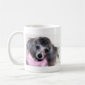 銀製の青いプードルの子犬の顔のポートレート コーヒーマグカップ (左)