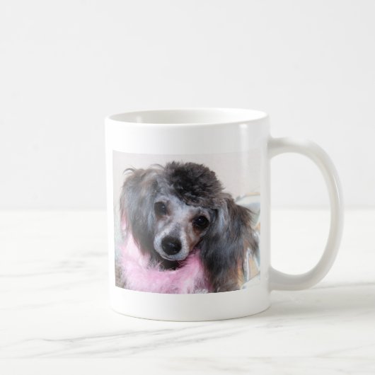 銀製の青いプードルの子犬の顔のポートレート コーヒーマグカップ (右)