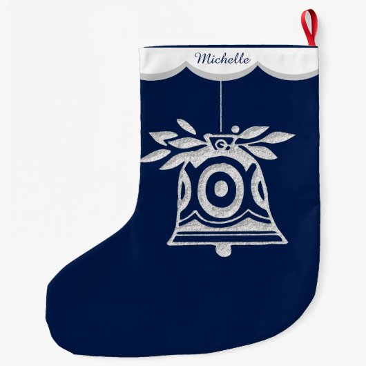 銀製の青い喜びの希望の平和 ラージクリスマスストッキング (裏面)