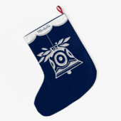 銀製の青い喜びの希望の平和 ラージクリスマスストッキング (裏面 (吊り時))