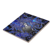 銀製の青い渦巻の抽象芸術 タイル (側面)