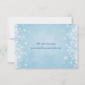 銀製の青RSVPの招待状の白い雪片 出欠カード (裏面)