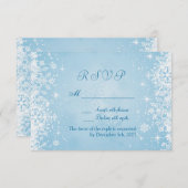 銀製の青RSVPの招待状の白い雪片 出欠カード (正面/裏面)