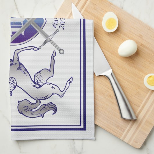 銀製の馬の盾あなた自身の紋章付き外衣を作って下さい キッチンタオル (四つ折り)