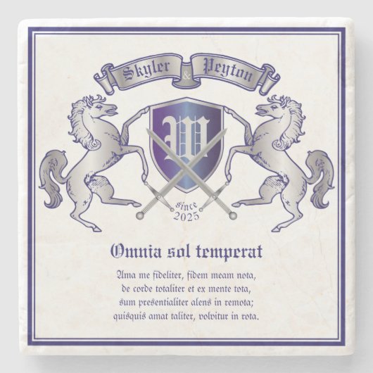 銀製の馬の盾あなた自身の紋章付き外衣を作って下さい ストーンコースター (正面)