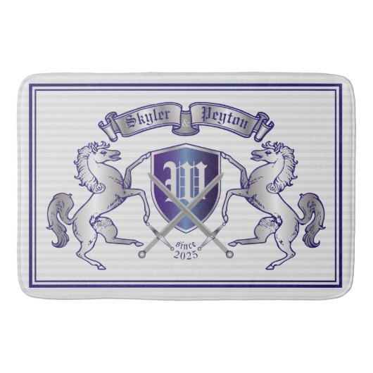 銀製の馬の盾あなた自身の紋章付き外衣を作って下さい バスマット (正面)