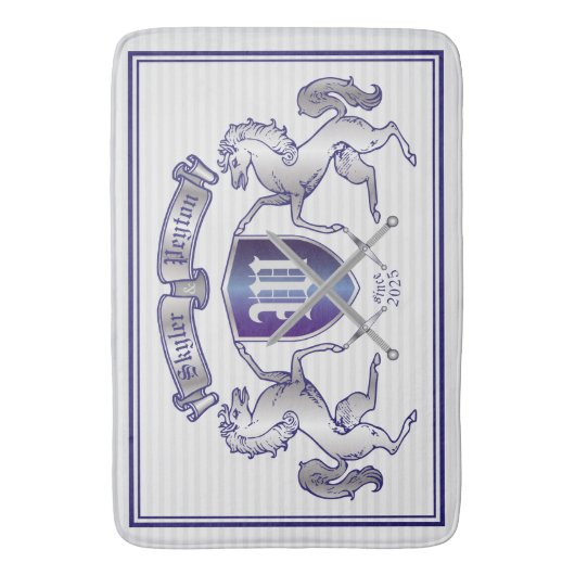 銀製の馬の盾あなた自身の紋章付き外衣を作って下さい バスマット (正面縦)