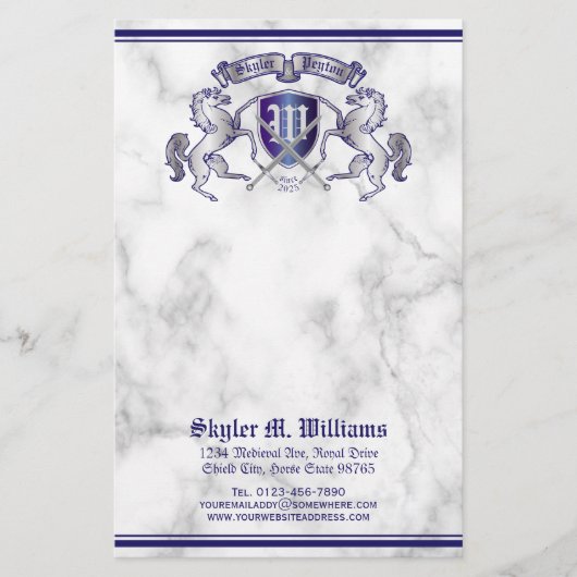 銀製の馬の盾あなた自身の紋章付き外衣を作って下さい 便箋 (正面)