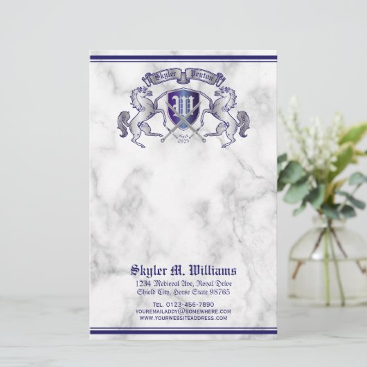銀製の馬の盾あなた自身の紋章付き外衣を作って下さい 便箋 (スタンド正面)