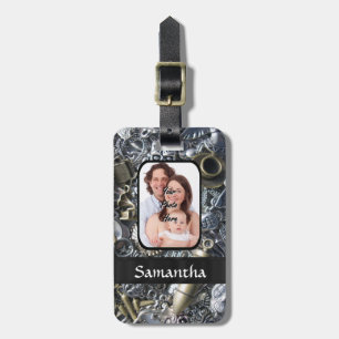 銀製の魅力のコラージュの名前入りな写真 ラゲッジタグ