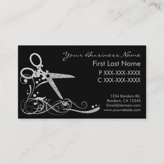 銀製の黒いグリッターの渦巻の毛は名刺を切りました 名刺 (正面)