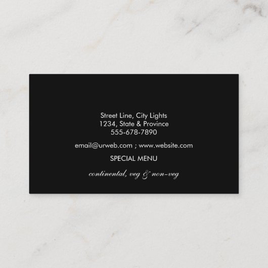 銀製の黒いシェフの台所用具のグリッターののど 名刺 (裏面)